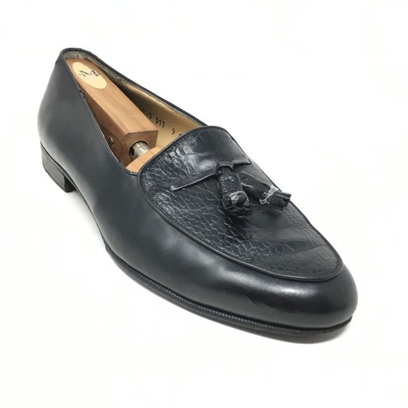 Men\'s Salvatore Ferragamo Loafers Shoes Size 9 2E Black Genuine Ostrich Claw main image 10